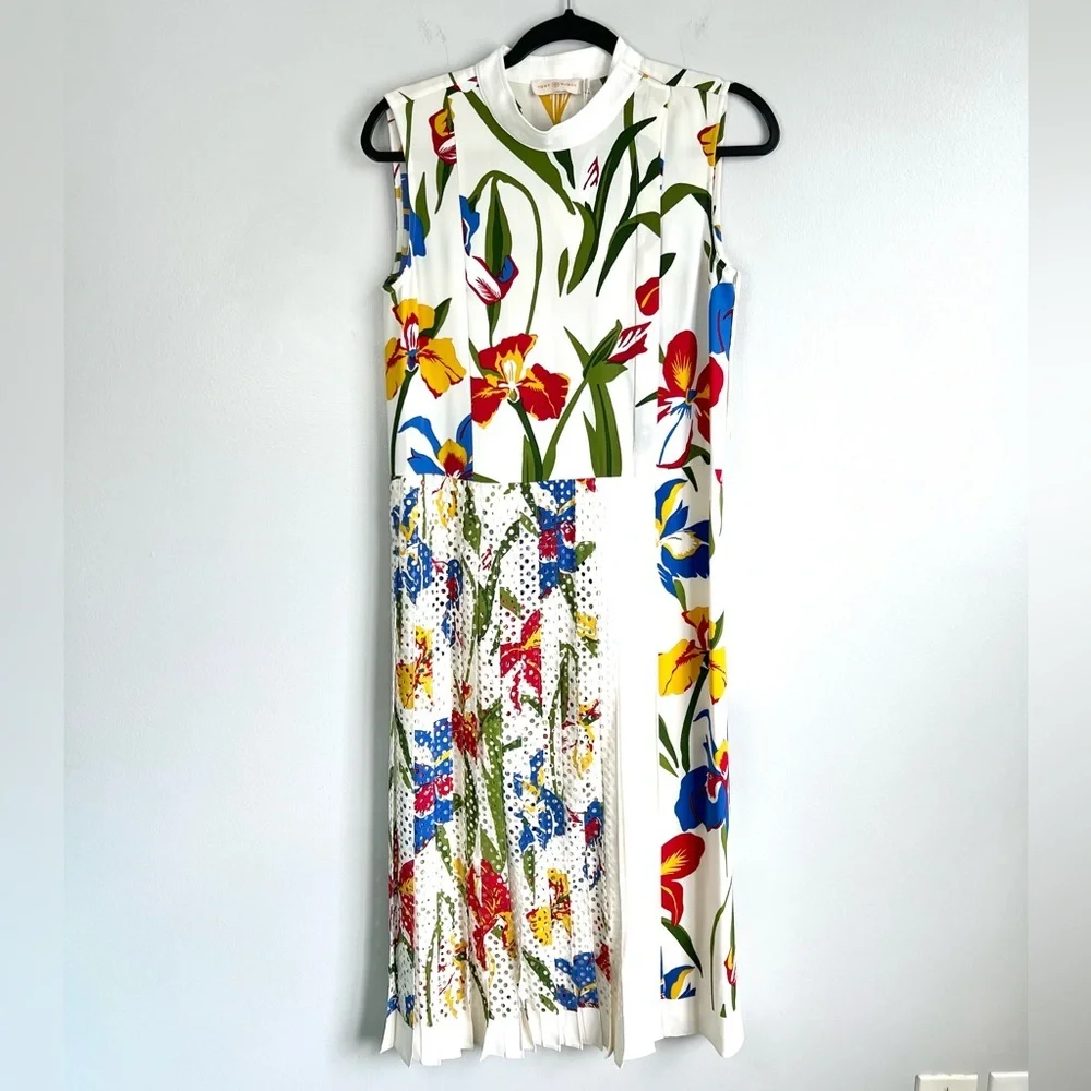NWT! TORY BURCH Size 4 • Carine Iris Floral Midi Dress.